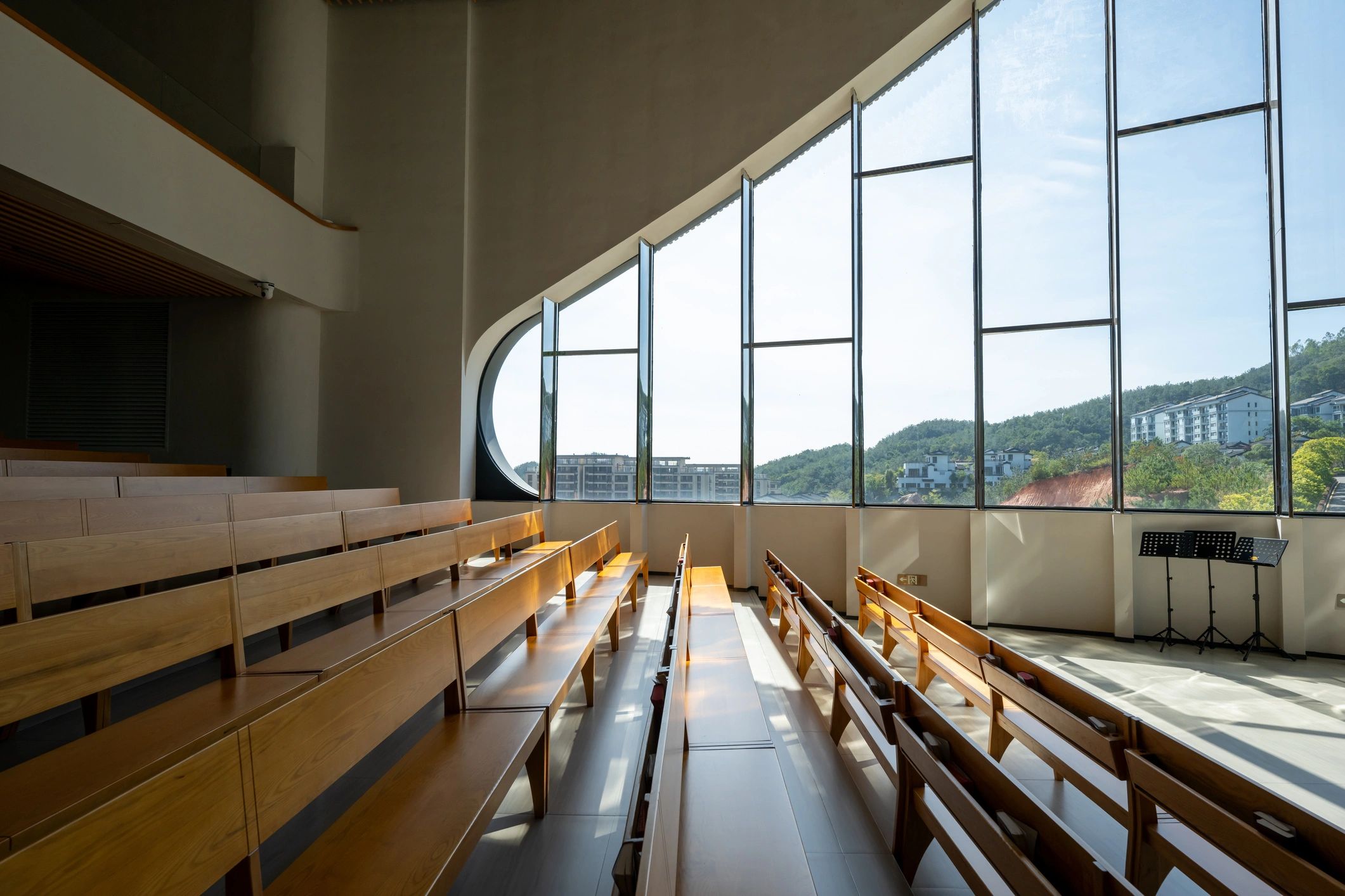 Modern sanctuary with worshippers